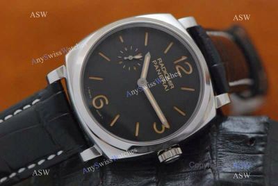Swiss Grade Knockoff Padiomir Panerai Watch Stainless Steel Case Black Leather